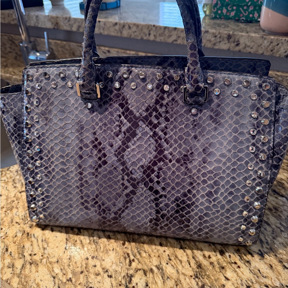 Michael Kors Studded Snake-Print Purse in Blue